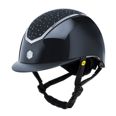 Image of Charles Owen EQX Kylo 2025 Riding Hat Navy Gloss/Silver With Mips