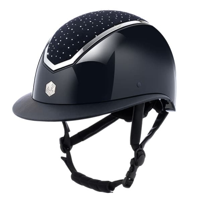 Image of Charles Owen EQX Kylo 2025 Riding Hat Navy Gloss/Silver Wide Peak