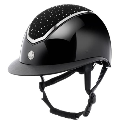Image of Charles Owen EQX Kylo 2025 Riding Hat Black Gloss/Chrome Wide Peak With Mips