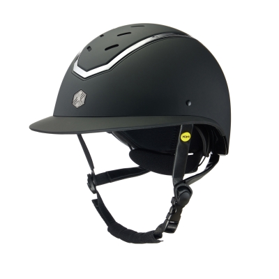 Image of Charles Owen EQX Kylo 2025 Riding Hat Black Matte/Silver Wide Peak With MIPS