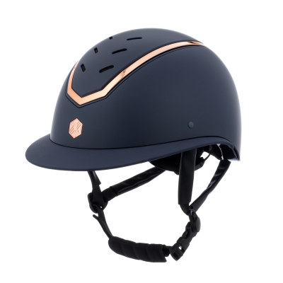 Image of Charles Owen EQX Kylo 2025 Riding Hat Navy Matte/Rose Gold Wide Peak With Mips