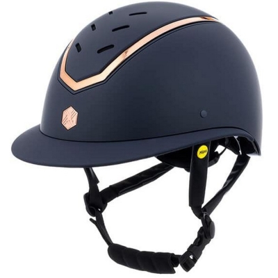 Image of Charles Owen EQX Kylo 2025 Riding Hat Navy Matte/Rose Gold Wide Peak With Mips