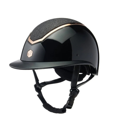 Image of Charles Owen EQX Kylo 2025 Riding Hat Black Gloss/Rose Gold Sparkly Wide Peak